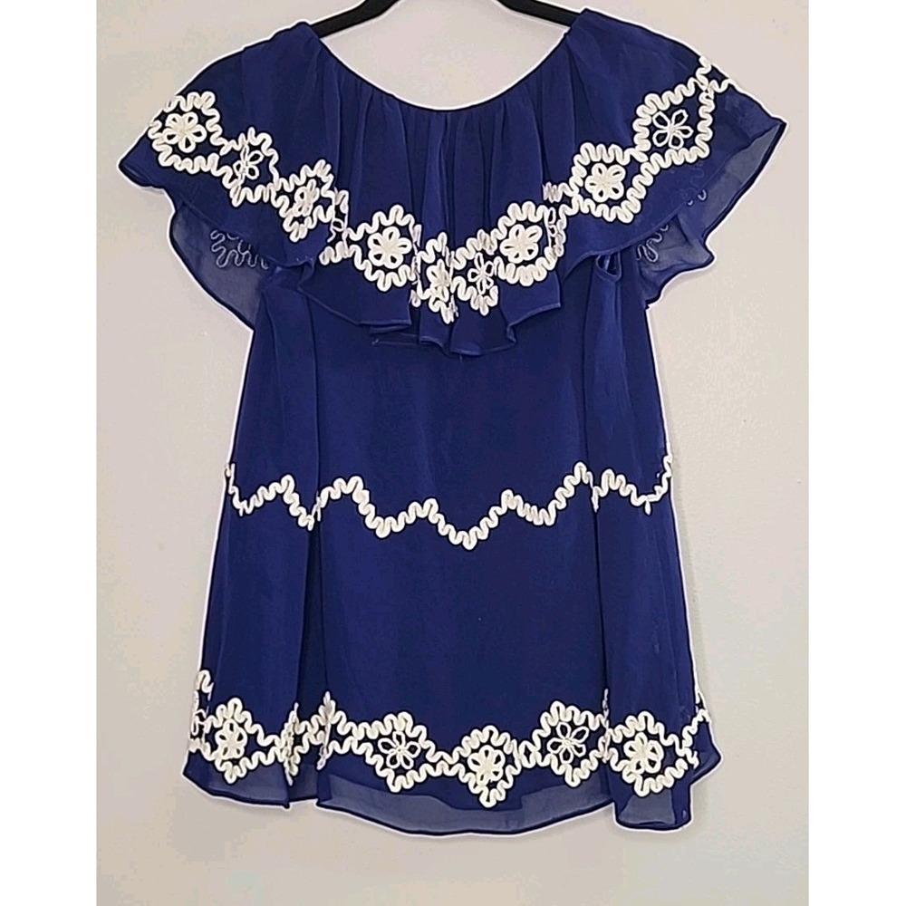 MM Couture By Miss Me Sz S Royal Blue Blouse Top Flowy Whimsical Fairy Girly EUC - Picture 4 of 9
